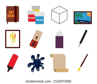 Art Icon Set. Flaches Design. Vollständig bearbeitbare Vektorgrafik. Text wurde erweitert.