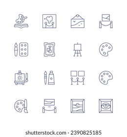 Art icon set. Thin line icon. Editable stroke. Containing art, art and design, art show, exhibition, picture, easel, painting, palette, eye, color palette.