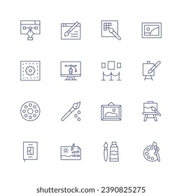 Art icon set. Thin line icon. Editable stroke. Containing art and design, art book, web design, pen tool, paint brush, crayons, pixels, paintings, painting, picture, art, canvas, color palette.