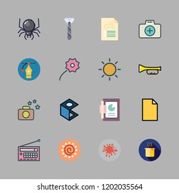 art icon set. vector set about trumpet, tie, office material and spider icons set.