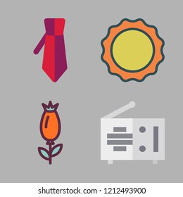 art icon set. vector set about tie, sun, rose and radio icons set.
