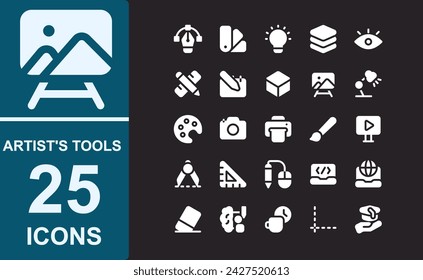 art icon set.white solid style.simple vector illustration.