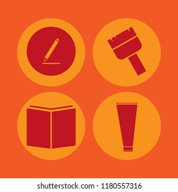 art icon. art vector icons set cream tube, paint brush, open book and pencil