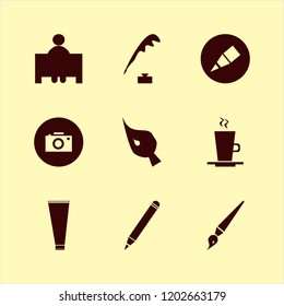 art icon. art vector icons set camera, pen ink, brush and teacher