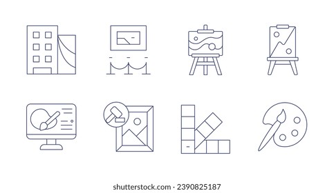 Art icons. Editable stroke. Containing urban art, digital art, art museum, auction, easel, color palette.