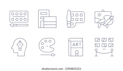 Art icons. Editable stroke. Containing watercolors, art and design, urban art, art, paint palette, canvas, exhibition.