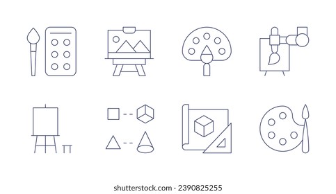 Iconos de arte. Trazo editable. Consta de arte, pintura, representación, paleta, modelado, mano robot.