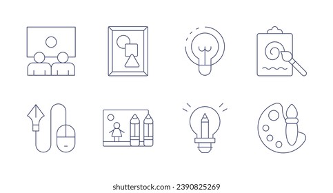 Art icons. Editable stroke. Containing art show, art and design, painting, drawing, lightbulb, creativity, art therapy.
