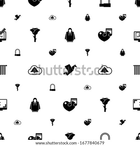 art icons pattern seamless. Included editable filled hoodie, Origami, Bike padlock, rose, music, Knitting, Aspect Ratio, Webdesign icons. art icons for web and mobile.
