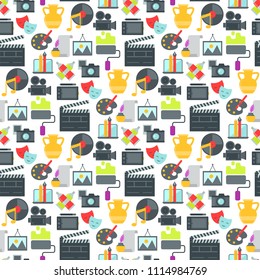 Art icons seamless pattern background atist ink graphic color creativity movie collection vector illustration.