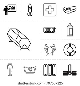 Art icons. set of 13 editable outline art icons such as teacher, plus, pie chart, rocket, baterry, meat, battery, beetle, lottery, laundry, woman pants, spray paint