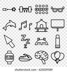 Art icons set. set of 16 art outline icons such as bridge, Jackpot, board, brain, glue pen, note, barn, tent, dolphin, electric circuit, pointer, wrist dial watch, jet ski