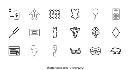Art icons. set of 18 editable outline art icons: tree, giraffe, hog, diamonds, corset, dress, tonometer, glasses, photo, desk phone, plan, battery, electric circuit, baby