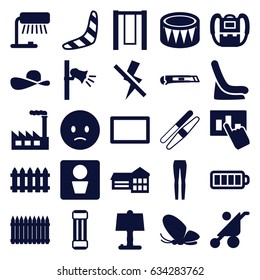 Art icons set. set of 25 art filled icons such as butterfly, man wc, fence, baby stroller, boomerang, baby seat in car, backpack, sawing, woman pants, sad emot, baterry, drum