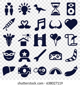 Art Icons Set. Set Of 25 Art Filled Icons Such As Cheese, Giraffe, Bridge, Boomerang, Heart, Bra, Hourglass, Feather And Paper, Emoji In Mask, Head Bang Emot, Liver, Aubergine