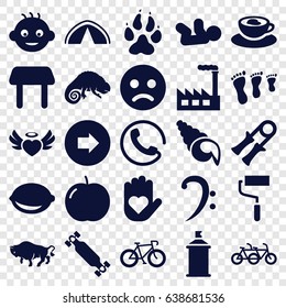 Art icons set. set of 25 art filled icons such as apple, animal paw, buffalo, chameleon, call, arrow right, baby, table, roller, spray paint, lemon, heart angel wings