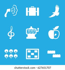 Art icons set. set of 9 art filled icons such as tree, eagle, Slot machine, shower, apple, treble clef, photo, suitcase