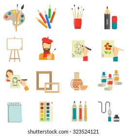 Art icons set with artist tools and paint isolated vector illustration