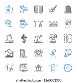 art icons set. Collection of art with kiwi, hairspray, museum, graphic design, cotton swab, frog, telescope, heart, school material, pictures. Editable and scalable art icons.