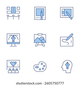 Art icons set. Line Duotone style, editable stroke. exhibition, art and design, arts, art show, art, graphic tablet.