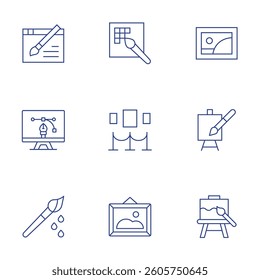 Art icons set. Thin Line style, editable stroke. web design, pen tool, paint brush, pixels, paintings, painting, picture, art, canvas.