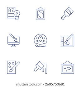 Art icons set. Thin Line style, editable stroke. language arts, art, art gallery, painting, paint, brush, graphic tablet, picture, digital art.