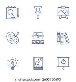 Art icons set. Thin Line style, editable stroke. art, book, sketch, painting, idea, workshop, crayon, paint brush, gallery.
