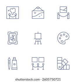 Art icons set. Thin Line style, editable stroke. art show, exhibition, art, color palette, picture, easel, palette.