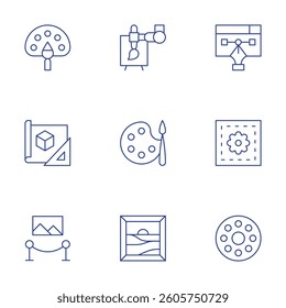 Art icons set. Thin Line style, editable stroke. art and design, palette, modeling, exhibition, painting, robot hand.