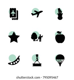 Art icons. vector collection filled art icons set.. includes symbols such as apple, pea, ticket, garden cleaner, crane, star, parachute. use for web, mobile and ui design.
