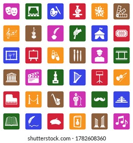 Art Icons. White Flat Design In Square. Vector Illustration.