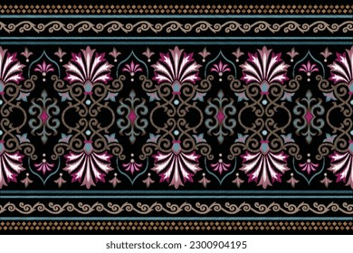 Art of Ikat ethnic embroidery design pattern. Traditional Geometric Ornament Ethnic style border design. This pattern design for fabric, textile, wallpaper. 