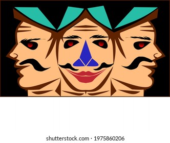 The art of illustration of 3 faces in one body