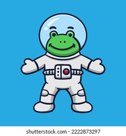 art and illustration of astronaut frog cartoon vector