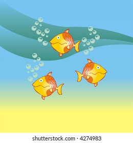 art illustration: background - ocean or river with some fishes