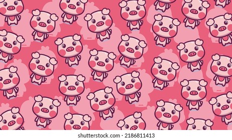Art illustration background pattern seamless cute animal design symbol concept of baby pig hog
