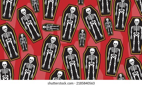 Art illustration background seamless design concept colorful icon symbol logo of skull casket