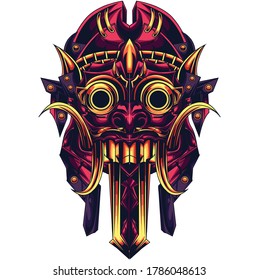 art illustration from bali mask rangda with the design theme of mecha or robot