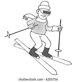art illustration in black and white: skier