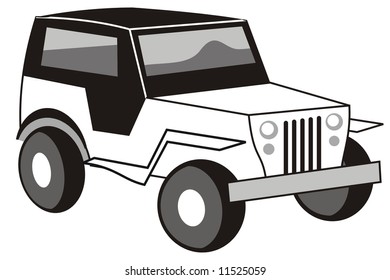 art illustration in black and white: a stylized jeep