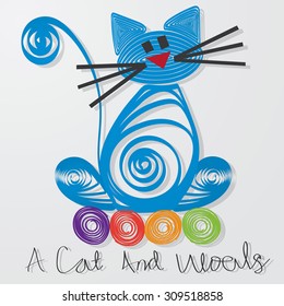 Art illustration of cat and wool.