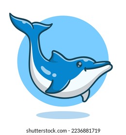 art illustration of cute cartoon dolphin, flat cartoon style icon.