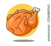 Art Illustration of cute cartoon fried chicken, flat cartoon style
