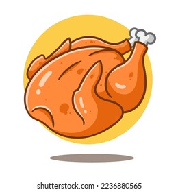 Art Illustration of cute cartoon fried chicken, flat cartoon style