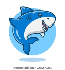 art illustration of cute cartoon shark, flat cartoon style icon.