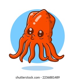 art illustration of cute cartoon squid, flat cartoon style icon.