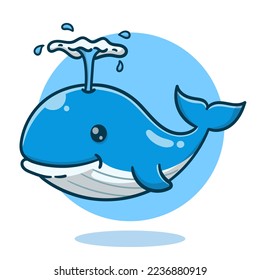 art illustration of cute cartoon whale, flat cartoon style icon.