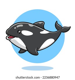 art illustration of cute cartoon whale killer, flat cartoon style icon.