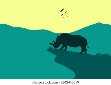 art illustration design concept background landscape icon rhinoceros with painting colorful artwork cartoon
