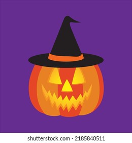 Art illustration design concept colorful icon symbol logo of kawaii black pumpkin with face expression